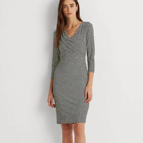 Lauren Ralph Lauren | Dresses | Lauren Ralph Lauren Houndstooth Pleated Jersey  Dress Size 4 | Poshmark